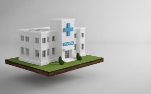 Hospital isometric on earth.3d rendering