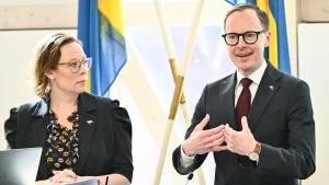 Minister for Migration Maria Malmer Stenergard and Minister for Education Mats Persson